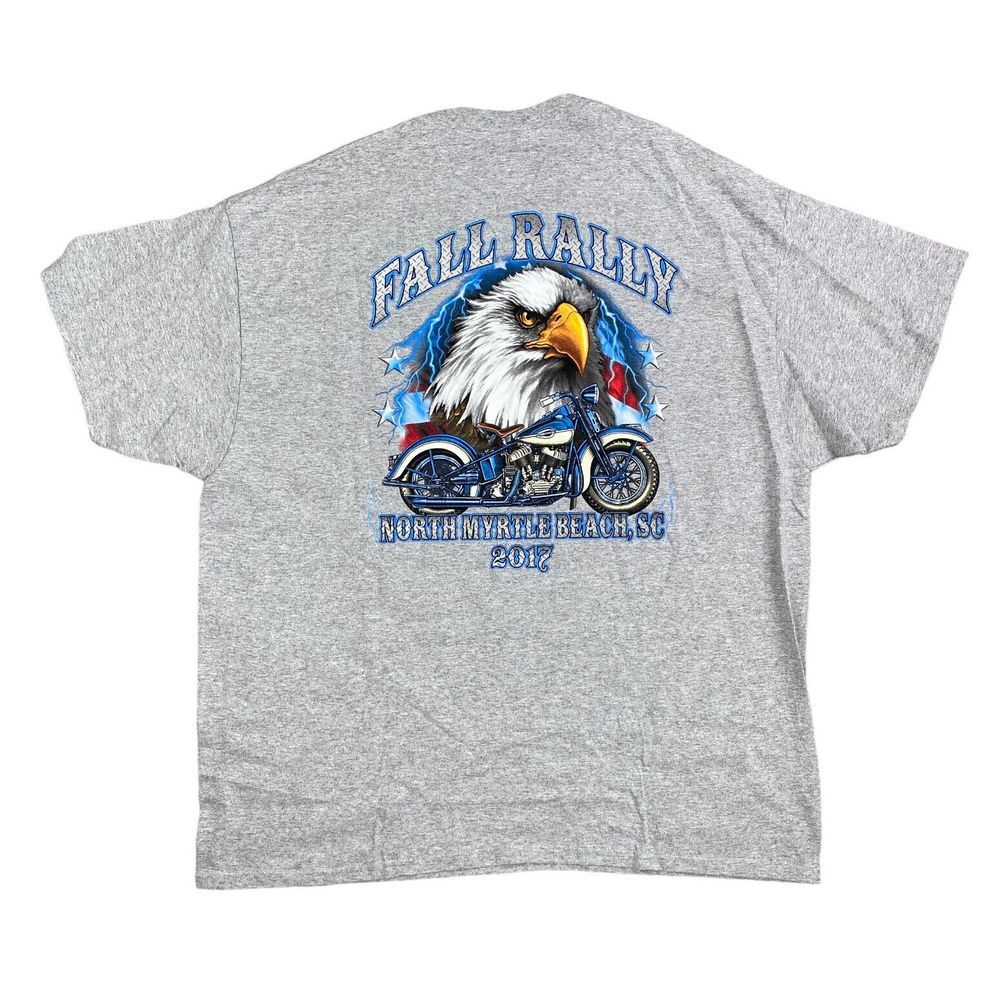 Fall Bike Rally 2017 T-Shirt 2XL N. Myrtle Beach SC Gray Bald Eagle/Bike Graphic